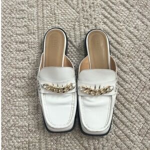 L'Intervalle White Leather Square Toe Chain Loafer Mules Slides Spain Womens 38